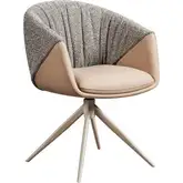 Breccia Swivel Dining Chair in Coffee Fabric & Vegan Leather & Metal (Set of 2)